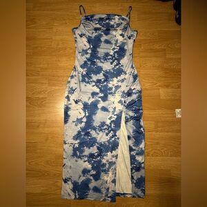 SHEIN Strapless Blue and White Cloud Dress